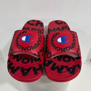 Champion Slide Sandals Red Logo AOP Swirl Streetwear Youth Size 6